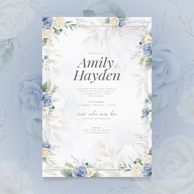 Free vector engagement invitation with floral motif