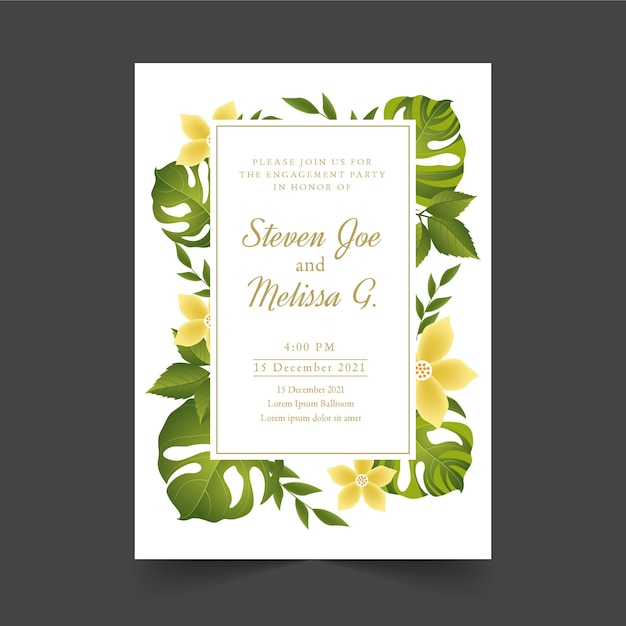 Free vector engagement invitation with flowers