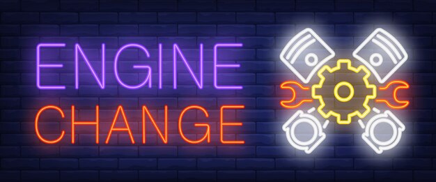 Engine Change sign in neon style