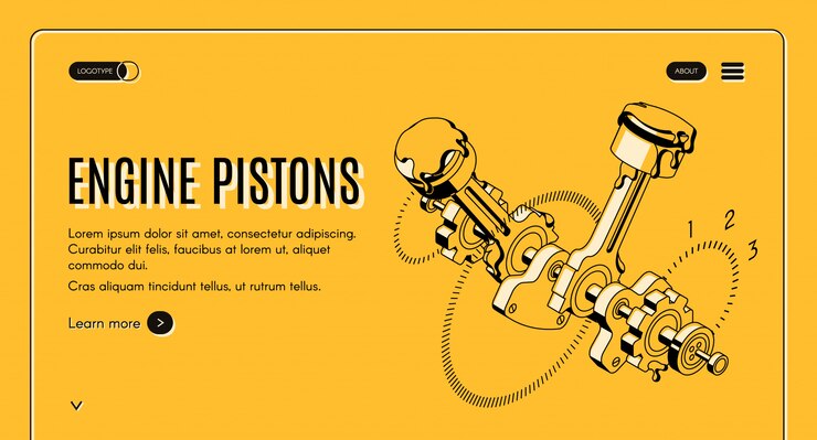 무료 Vector 엔진 피스톤 서비스, 수리점 아이소 메트릭 웹 배너.