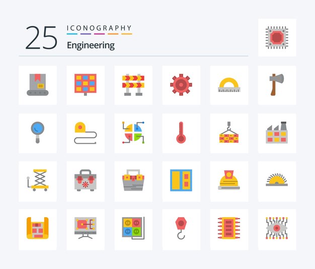 Free Vector engineering 25 flat color icon pack including ax ruler construction measure angle
