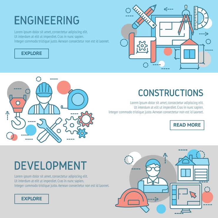 Free Vector engineering and constructions banners set