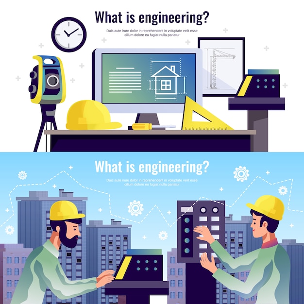 Бесплатное векторное изображение Инженерные горизонтальные баннеры