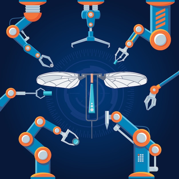 Vettore gratuito set di robot di produzione di ingegneria