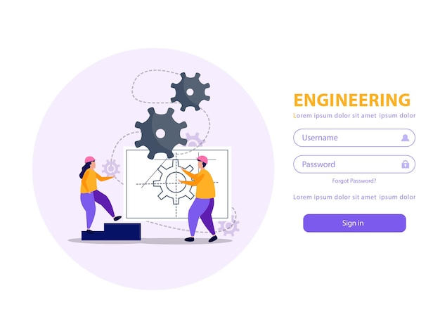 Vettore gratuito applicazione mobile di ingegneria con illustrazione piatta nome utente e password
