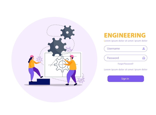 Engineering mobile application with username and password flat illustration