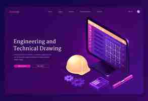 Free vector engineering and technical drawing isometric landing page