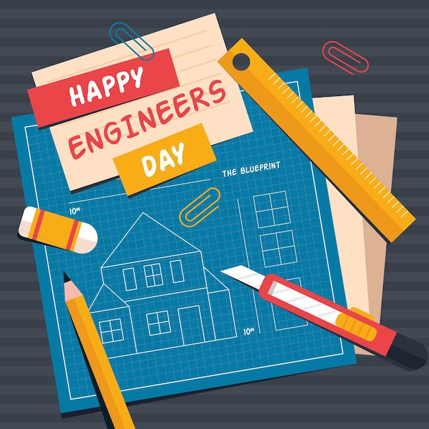 Engineers day with plans and pencil