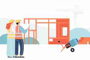 Free vector engineers working on construction flat illustration