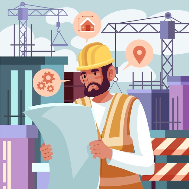 Engineers working on construction illustrated