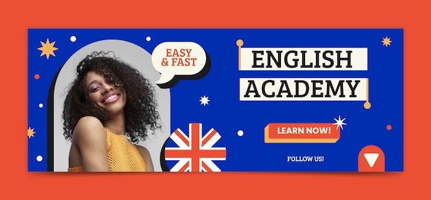 Vettore gratuito modello di banner orizzontale dell'accademia inglese