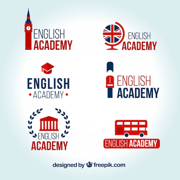 Free vector english academy logos set