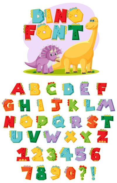 english alphabet az with dinosaur cartoon characters