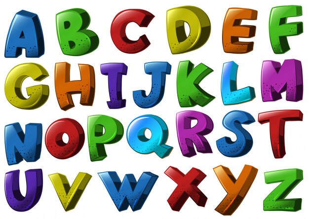 異なる色の英語のアルファベットのフォント