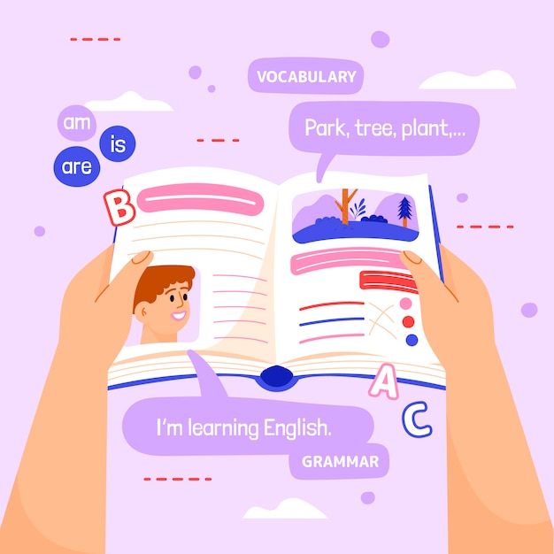 Free vector english book illustration design