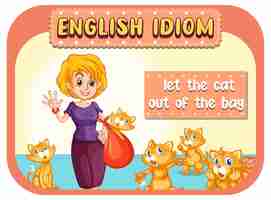 Бесплатное векторное изображение Английская идиома со словом «выпустить кошку из мешка»