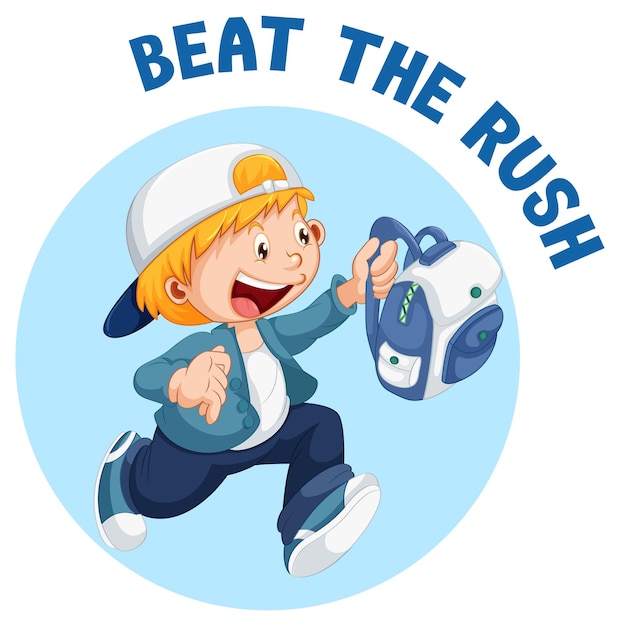 English idiom with picture description for beat the rush