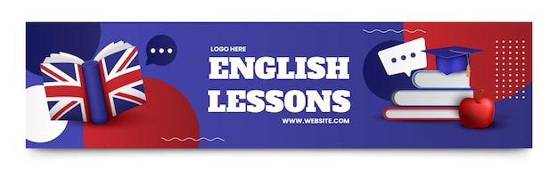 Free vector english lessons  linkedin banner