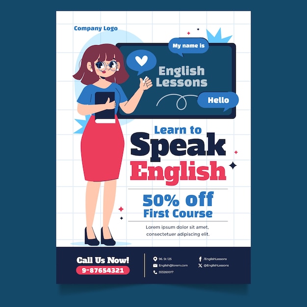 Free vector english lessons  poster template