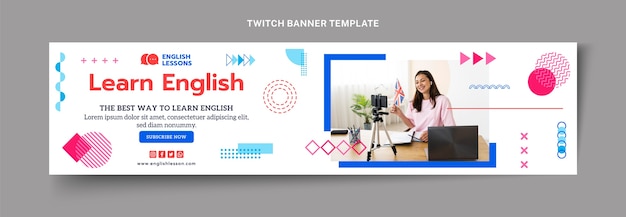 Free vector english lessons twitch banner template