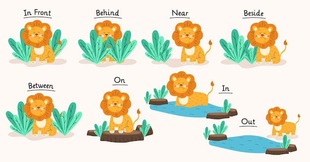 English preposition with cute lion