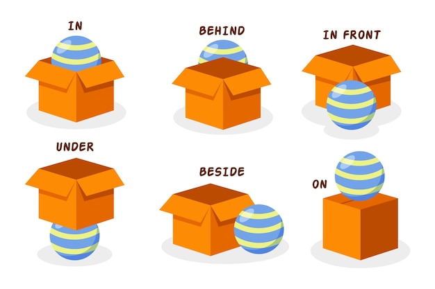 English prepositions with striped ball