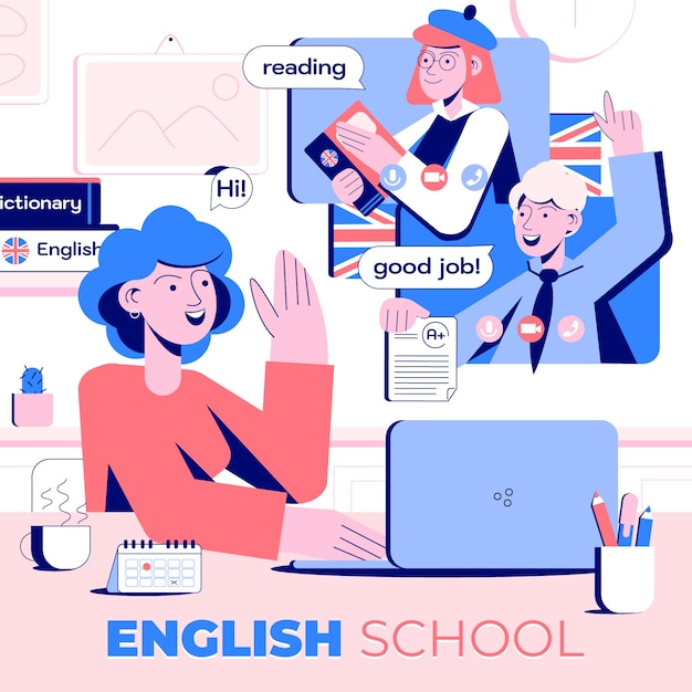 Free vector english school hand drawn flat illustration