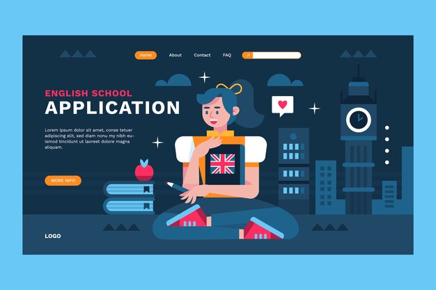 Free vector english school landing page design template