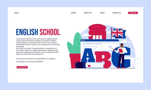 English school landing page design template