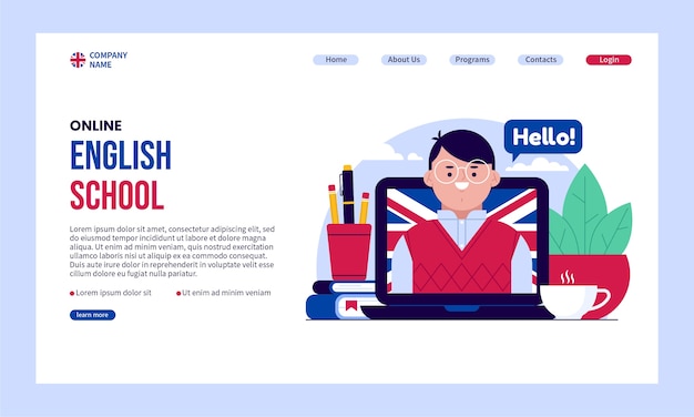 English school landing page design template