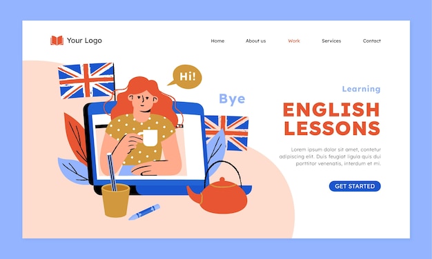 Free vector english school landing page design