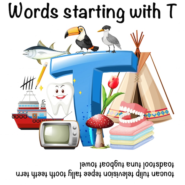 Free vector english word for starting with t illustration