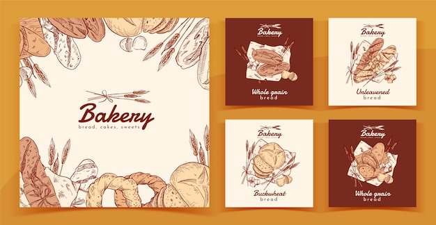 Free vector engraving bakery instagram posts template