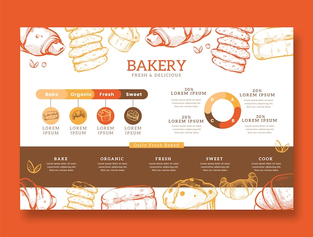 Engraving bakery shop infographic template