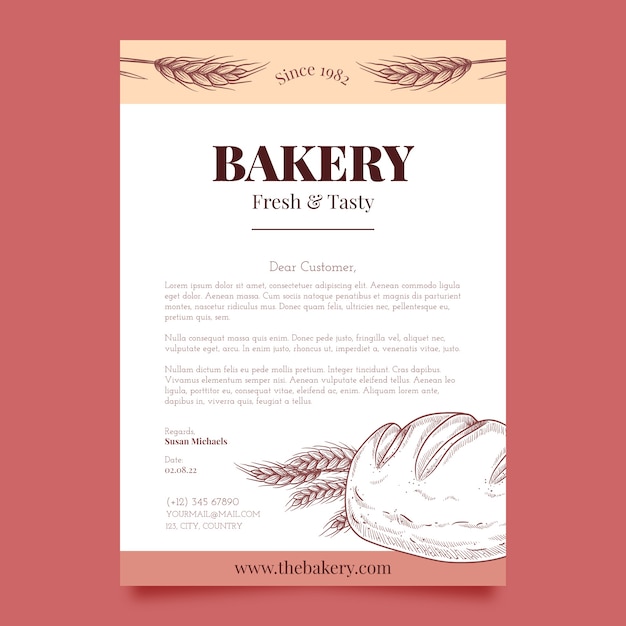 Free vector engraving bakery shop letterhead template