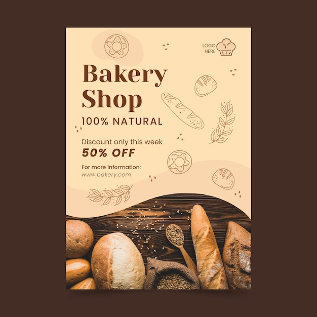 Бесплатное векторное изображение Гравировка шаблона плаката пекарни