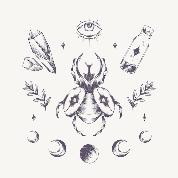 Free Vector engraving boho element collection