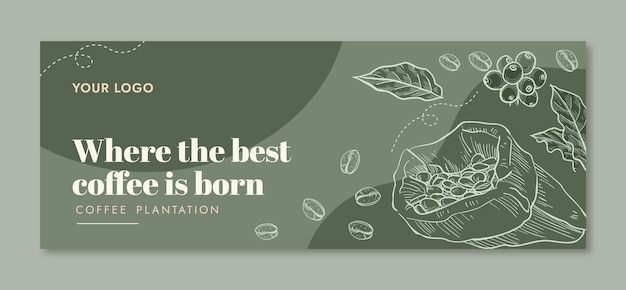 Free vector engraving coffee plantation facebook cover template