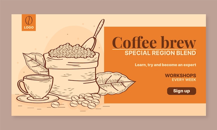Free Vector engraving coffee plantation facebook template