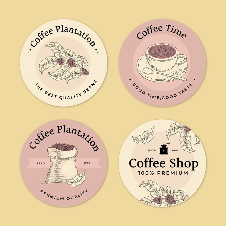 Free Vector engraving coffee plantation labels