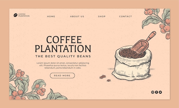 Free vector engraving coffee plantation landing page