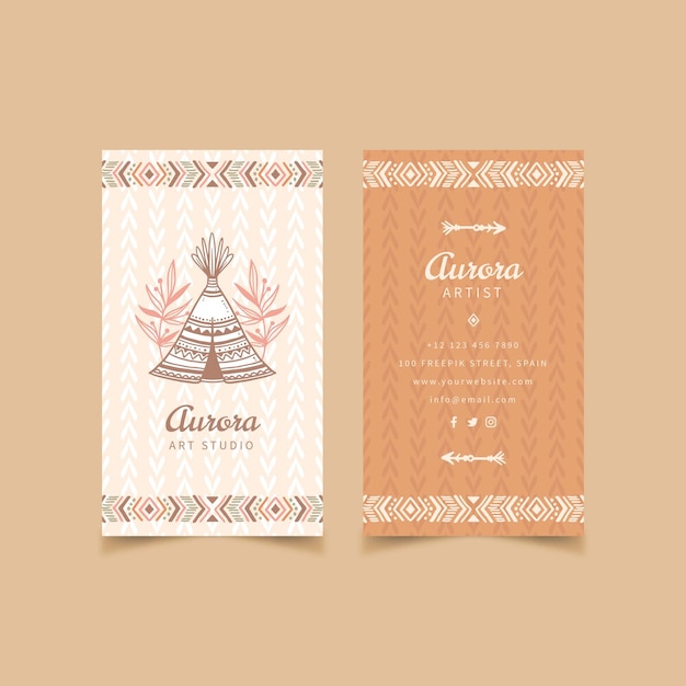 Engraving hand drawn boho business card template