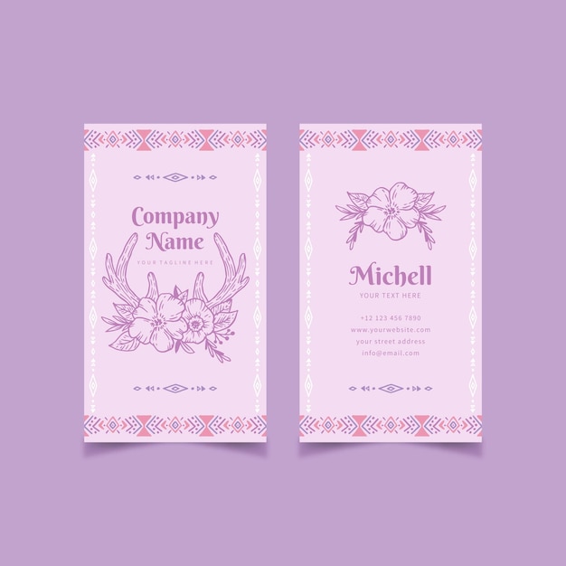 Free vector engraving hand drawn boho business card template