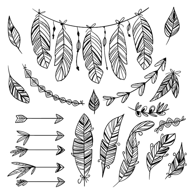 Free vector engraving hand drawn boho elements collection