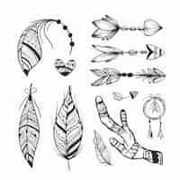 Free vector engraving hand drawn boho elements collection