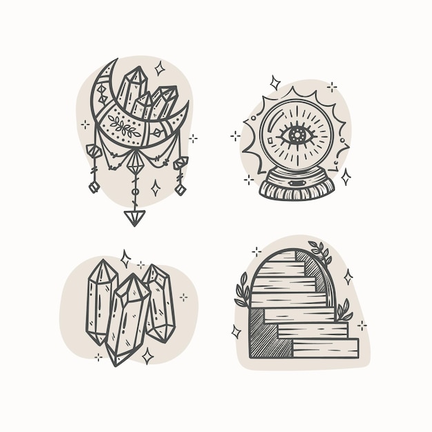 Free vector engraving hand drawn boho elements collection