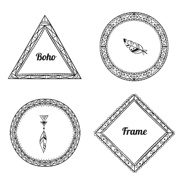 Free vector engraving hand drawn boho frames pack