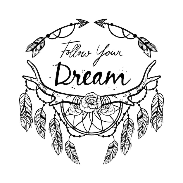 Engraving hand drawn boho lettering