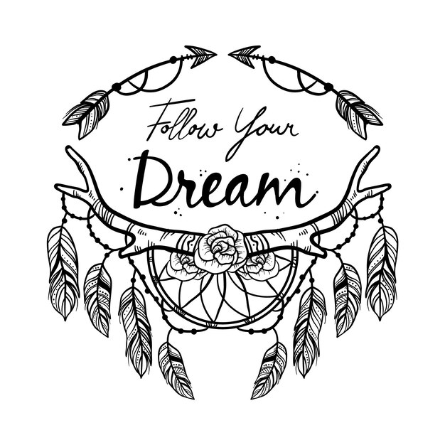 Engraving hand drawn boho lettering