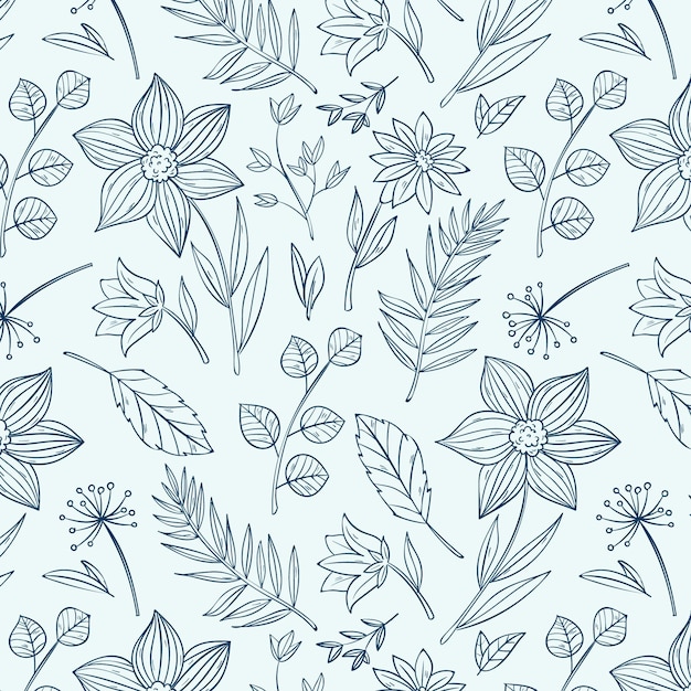 Engraving hand drawn botanical pattern design